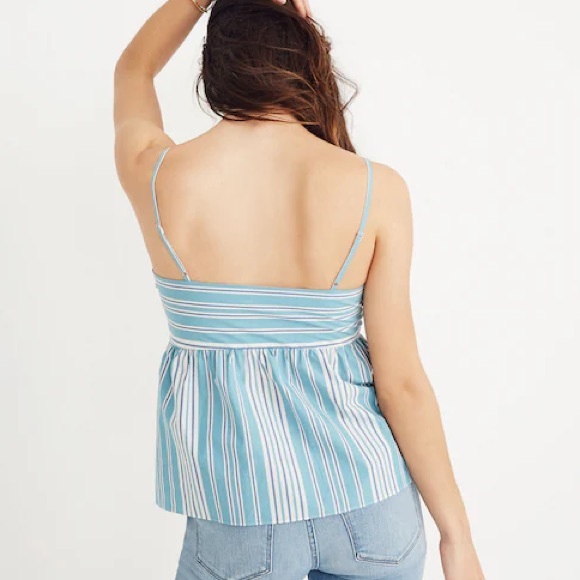 Madewell Blue & White Striped Tie-Front Keyhole Cami Tank Top Size 4 - Picture 4 of 7